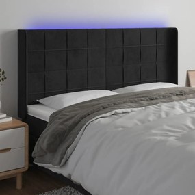 Testiera A Led Nera 183x16x118/128 Cm İn Velluto /