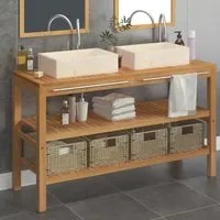 Armadietto da Bagno in Legno di Teak con Lavabi in Marmo Crema 3058181