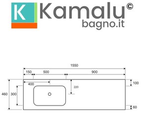 Kamalu - mobile bagno metallico a terra 155 cm net-155