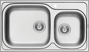 Lavello integrato 2 vasche in inox argento DELINIA Amaltia asimmetrico L 50 x L 86 cm