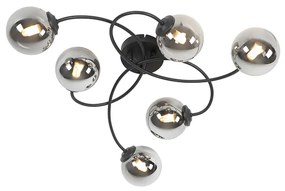 Plafoniera moderna nera 6 luci vetro fumé - ATHENAS