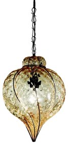 SIRU - Lampadario a sospensione con catena GOCCIA 1xE27/60W/230V pr.25 cm beige/marrone Vetro veneziano