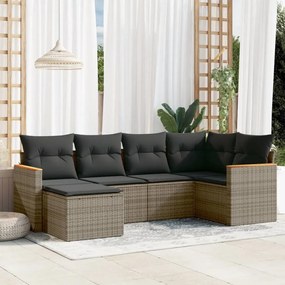 Set divano da giardino 6 pz con cuscini grigio in polyrattan