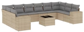 Set divani da giardino 11 pz con cuscini beige in polyrattan