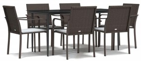 Set Pranzo da Giardino 7 pz con Cuscini in Polyrattan e Acciaio