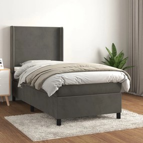 Giroletto A Molle Con Materasso Grigio Scuro 100x200 Cm Velluto /