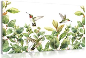 Stampa su tela – Colibrì e foglie
