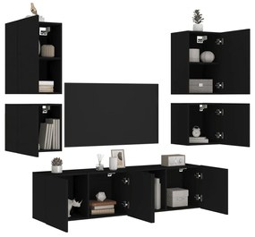 Mobili Tv A Muro 6pz Neri İn Legno Multistrato /