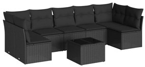 Set divani da giardino con cuscini 8 pz nero in polyrattan