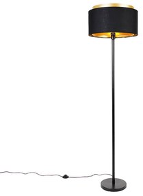Lampada da terra moderna nera con paralume nero con interno oro - Simplo
