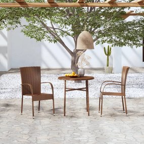 Set Mobili Da Pranzo Per Giardino 3 Pz İn Polyrattan Marrone /