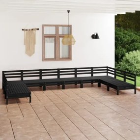 Set Divani da Giardino 10 pz Nero in Legno Massello di Pino