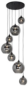 Lampadario Art Déco nero con vetro fumé rotondo 7 luci - Sandra