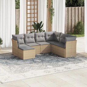 Set divani da giardino 7 pz con cuscini beige in polyrattan