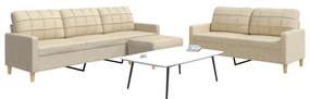 Set Di Divani 3 Pz Con Poggiapiedi Crema İn Tessuto /