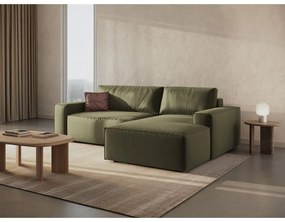 Divano angolare verde allungabile/con contenitore (con penisola a destra/con chaise lounge) con rivestimento in velluto Jodie – Micadoni