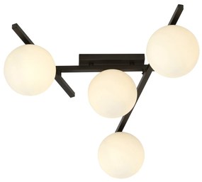 Plafoniera Moderna 4 Luci Teti In Acciaio Nero Bracci Regolabili E Vetro Opale