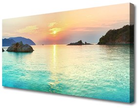 Quadro stampa su tela Paesaggio del mare delle rocce del sole 100x50 cm
