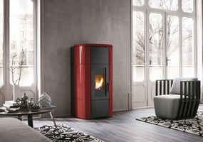 Palazzetti Ermione Idro 20 ACS Stufa A Pellet ad acqua Con Rivestimento in Ceramica Rosso Bordeaux