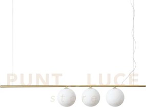 Perline sospensione lineare ottone con vetri bianchi 3 luci attacco g9