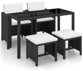 Set da Pranzo da Giardino 5 pz con Cuscini in Polyrattan Nero