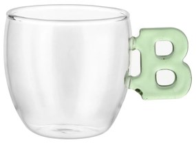 Tazzina caffè lettera B verde in vetro borosilicato, 150 ml