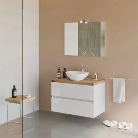 Mobile sottolavabo e lavabo con illuminazione City bianco e rovere naturale L 80 x H 50 x P 44 cm 2 cassetti