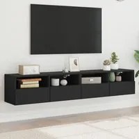 Mobili TV a Parete 2 pz Neri 80x30x30 cm in Legno Multistrato 836871