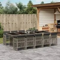 Set da Pranzo da Giardino 11pz con Cuscini in Polyrattan Grigio 3210752