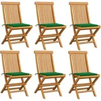 Sedie da Giardino con Cuscini Verdi 6 pz in Massello di Teak 3065595