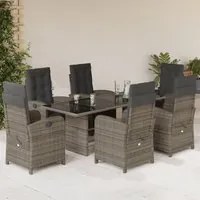 Set da Pranzo da Giardino 7 pz con Cuscini in Polyrattan Grigio 3212492