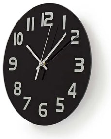 Nedis CLWA006GL30BK - Orologio da parete 1xAA/1,5V vetro 30 cm nero