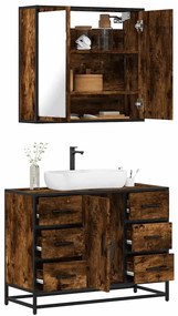 Set Mobili Da Bagno 2 Pz Rovere Fumo İn Legno Multistrato /