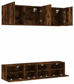 Mobili tv a muro 5pz rovere fumo in legno multistrato