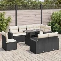 Set Divani da Giardino 9 pz con Cuscini Nero in Polyrattan 3326337