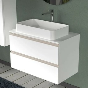 Mobile bagno sospeso 80 cm linea Master bianco opaco con top e specchio