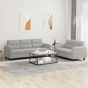 Set Divani 2 Pz Con Cuscini Grigio Chiaro İn Tessuto Microfibra /