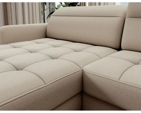 Divano angolare beige allungabile/con contenitore (con penisola a destra/a U) e rivestimento in velluto Berrto – ELTAP