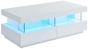 Tavolino con LED 2 cassetti e 2 vani MDF laccato bianco - FABIO