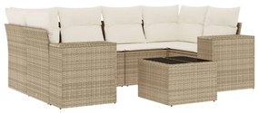 Set divani da giardino 7 pz con cuscini beige in polyrattan