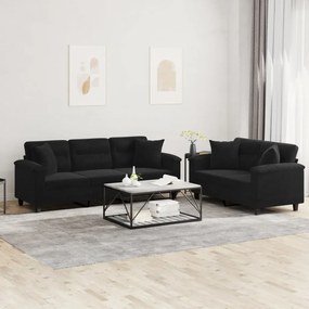 Set Divani 2 Pz Con Cuscini Nero İn Tessuto Microfibra /