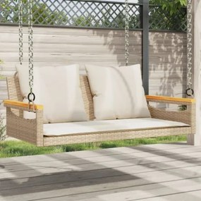 Panchina a Dondolo con Cuscini Beige 109x62x40 cm in Polyrattan