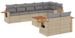 Set divano da giardino 9 pz con cuscini beige in polyrattan