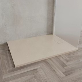 Piatto Doccia Spessore 2.6 Cm Resina SMC Effetto Pietra Stone Ardesia Antiscivolo Riducibile Filopavimento Con Griglia Di Copertura Tortora 90x160 Cm