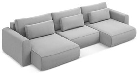 Divano angolare grigio chiaro allungabile/con contenitore (a U) con rivestimento in velluto Kapua – Makamii