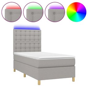 Letto a molle materasso e led grigio chiaro 100x200 cm tessuto