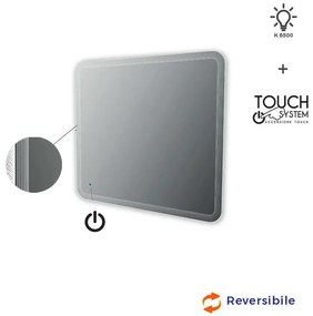 Specchio LED touch 90X100 con righe al bordo intarsiate