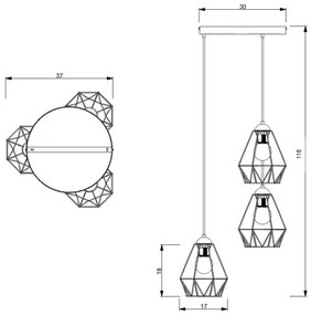 Lampadario su corda   BERGEN 3xE27/60W/230V nero/cromato lucido