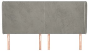 Testiera ad orecchio grigio chiaro 163x23x118/128 cm in velluto