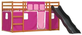 Letto a castello con scivolo e tende rosa 90x200 cm